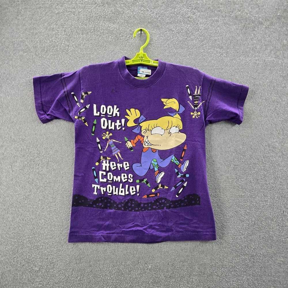 VINTAGE Rugrats Boy Shirt XL Purple Single Stitch 90s Angelica Cartoon READ